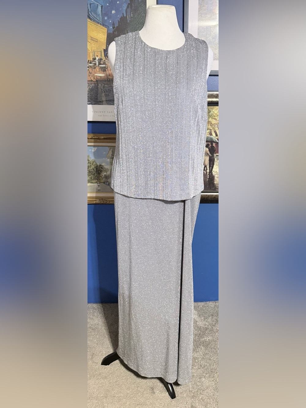 Alex Evenings Silver Sparkle Maxi Dress